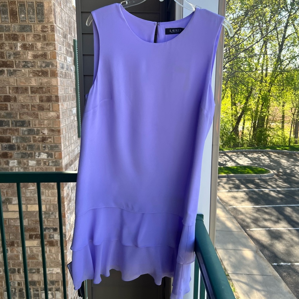 Lauren Ralph Lauren Lavender Tiered Sleeveless Mini Dress - Picture 2 of 10